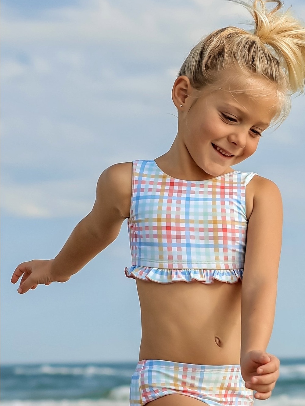 Like New! Indie Blue Toddler Scoopback Plaid Swimsuit
